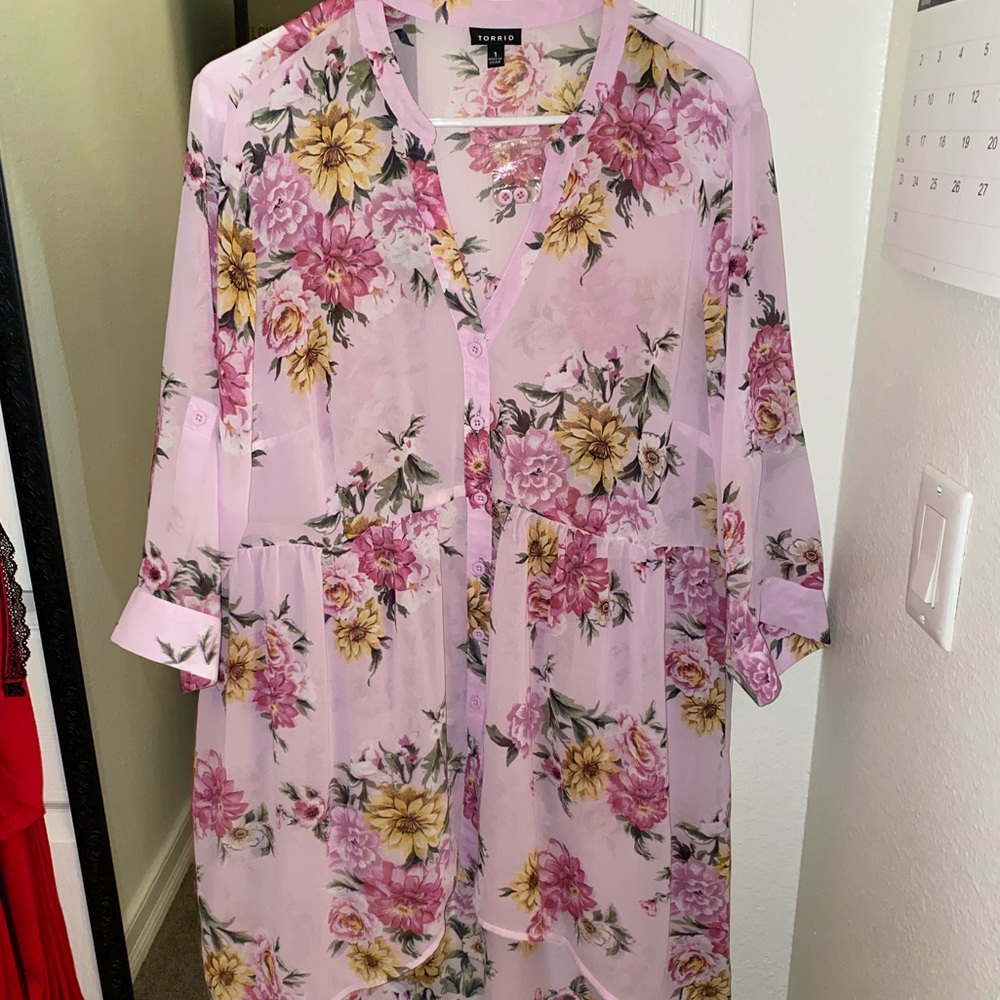 PURPLE FLORAL CHIFFON TUNIC